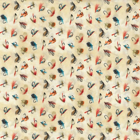 fabric with fishing lures Wilmington Prints Gone Collection Fishing Cotton 21764 Good's Store Online New! "cabin Rules" Tackle Box